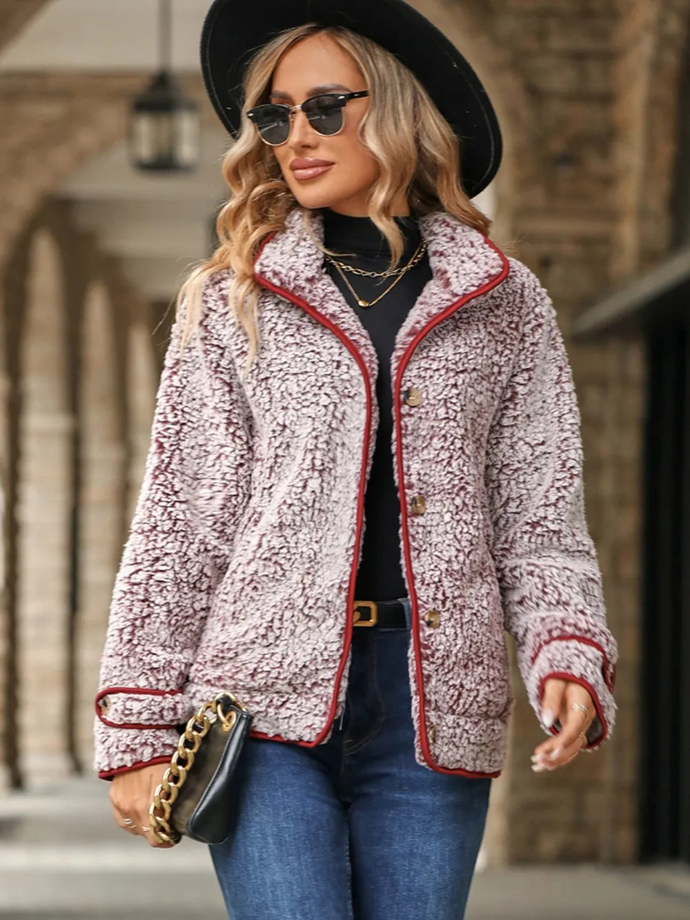 Women's Cozy Button-Up Sherpa Jacket with Pockets, Sizes S to XL