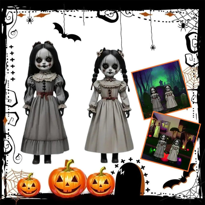 Decoração de jardim de Halloween com boneca fantasma e estacas para o solo, conjunto de 2