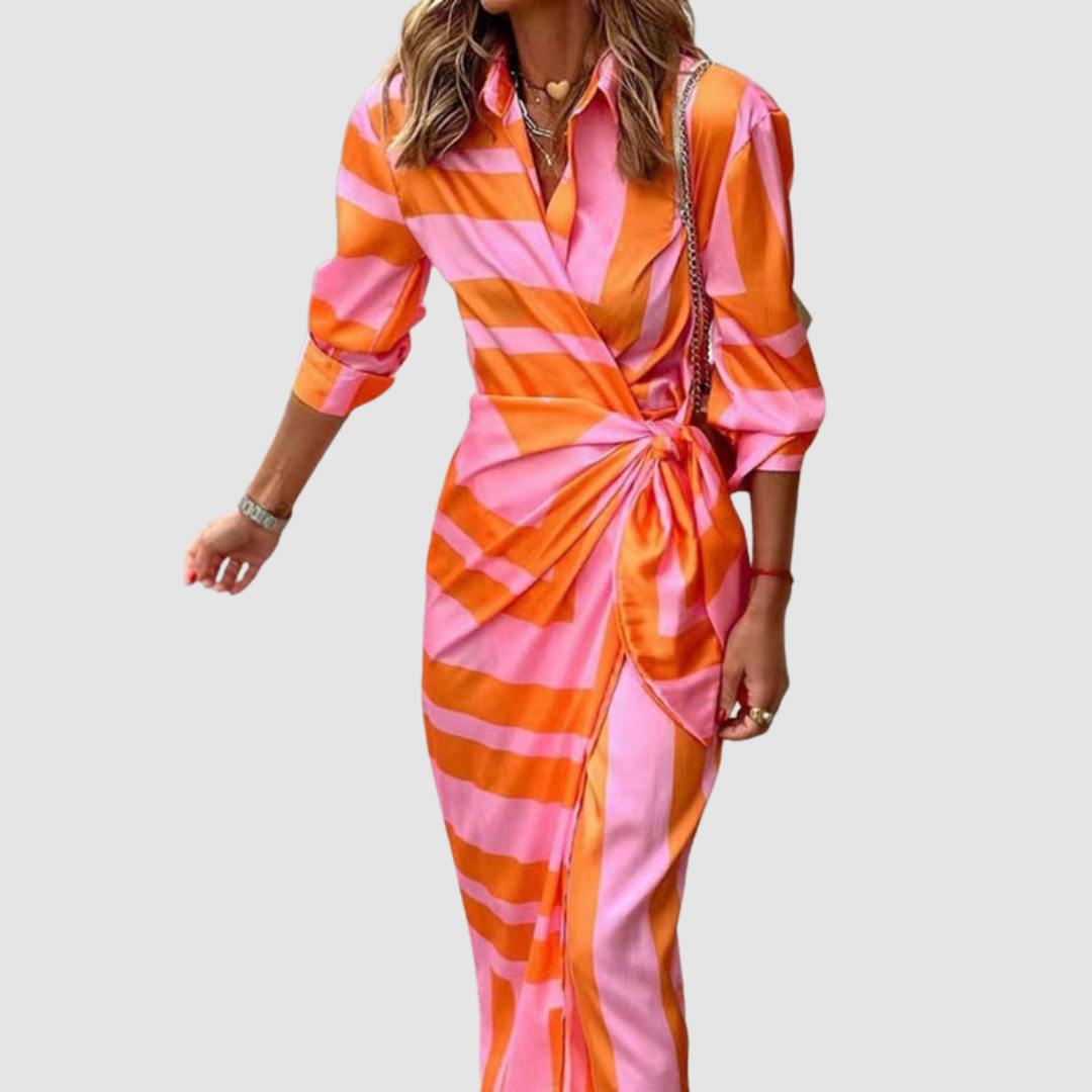 Cecilia | Women's Elegant Striped Dress-The Yellow Prime