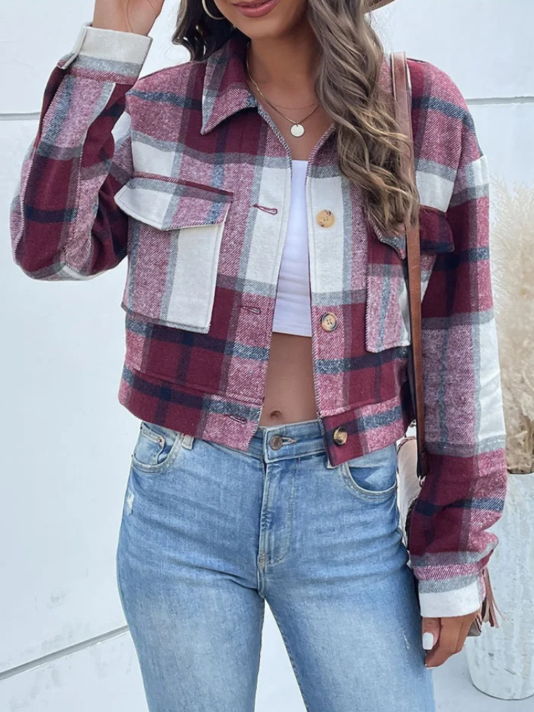 Women's Plaid Crop Jacket-The Yellow Prime