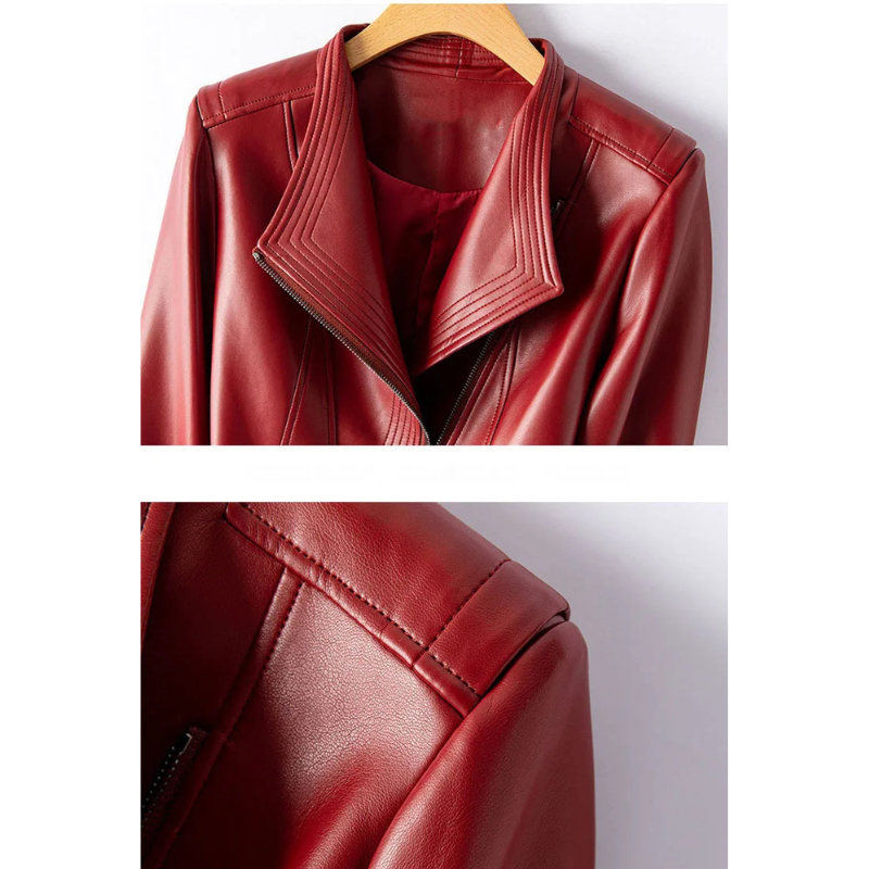 Women's Asymmetric Leather Jacket-The Yellow Prime
