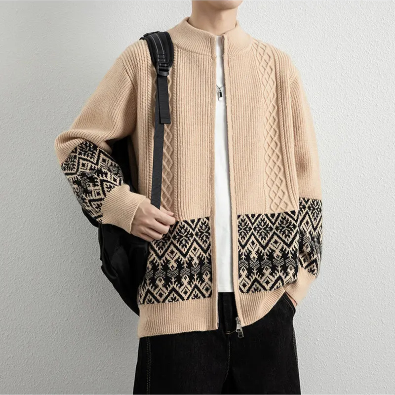 Men's Jacquard Zip-Up Cardigan-The Yellow Prime