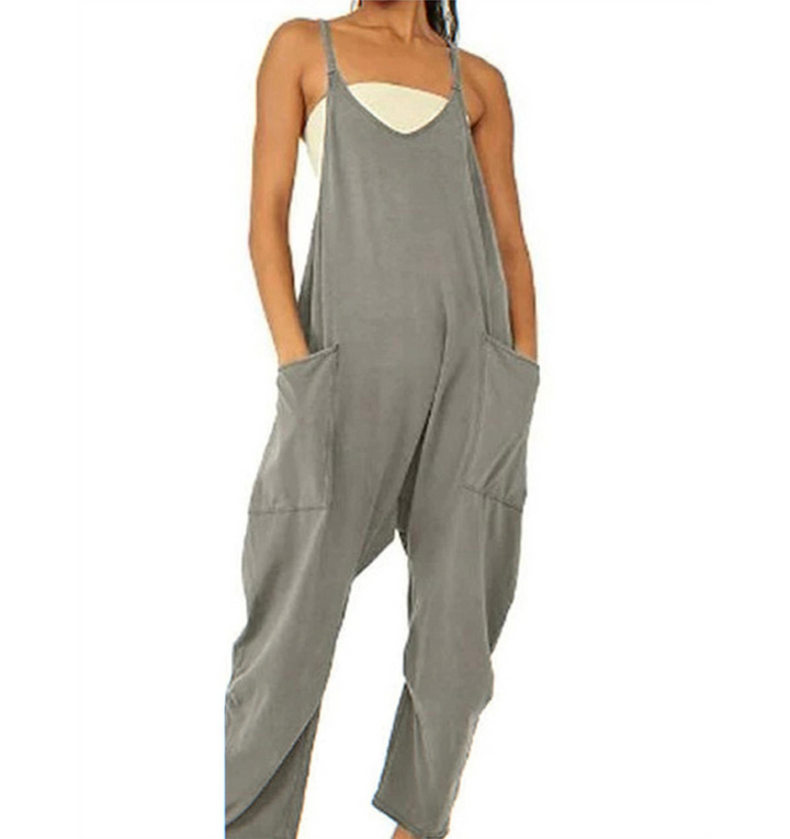 Women's Loose Jumpsuit with Front Pockets for Casual Style