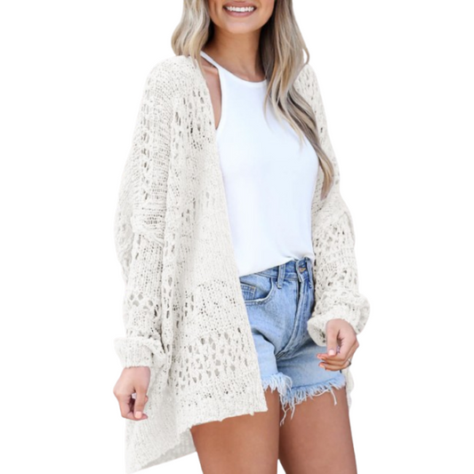Women's Oversized Cardigan in Open-Knit Lightweight Fabric