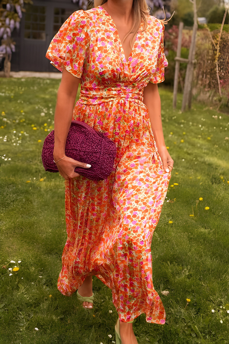 Ava | Women's Elegant V-Neck Maxi Dress with Feminine Fit-The Yellow Prime