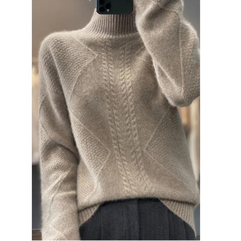 Womens Cable-Knit Mock-Neck Sweater-The Yellow Prime