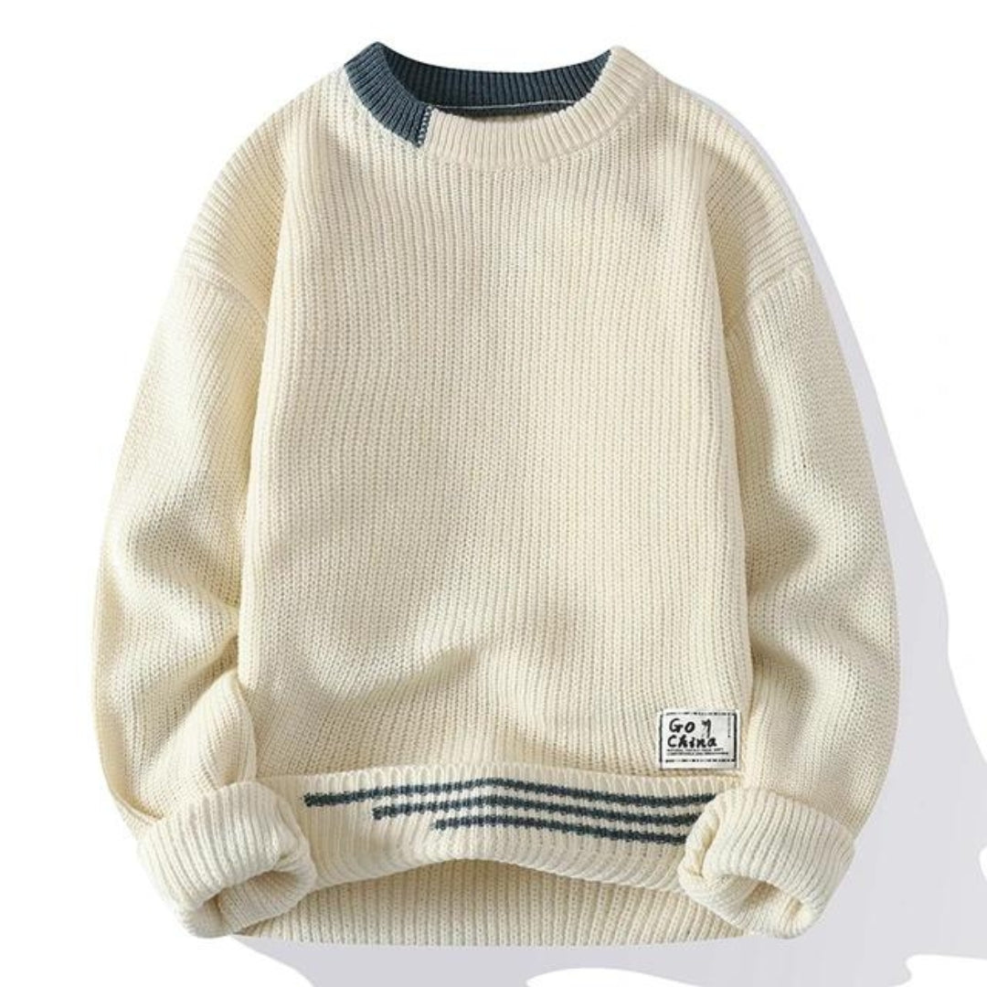 Suéter de punto de cuello redondo para hombre, de corte relajado, cálido y de estilo casual
