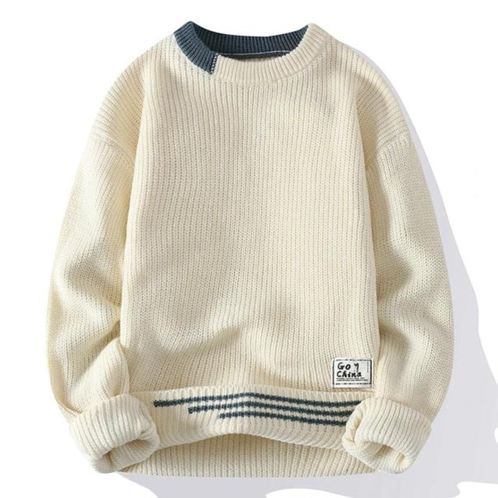 Suéter de punto de cuello redondo para hombre, de corte relajado, cálido y de estilo casual