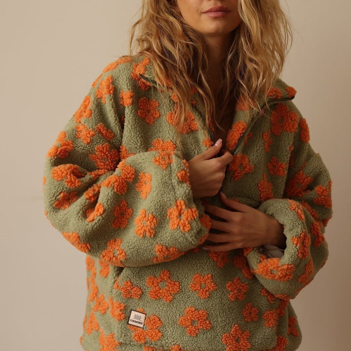Women's Cozy Oversized Floral Teddy Fleece Sweater