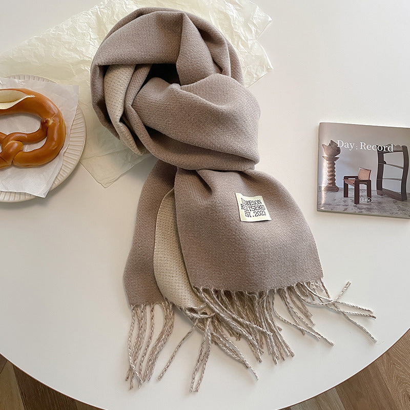 Women's Reversible Fringed Cashmere Winter Scarf-The Yellow Prime