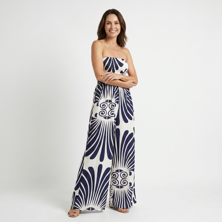 Women's Floral Summer Jumpsuit with Elastic Bodice