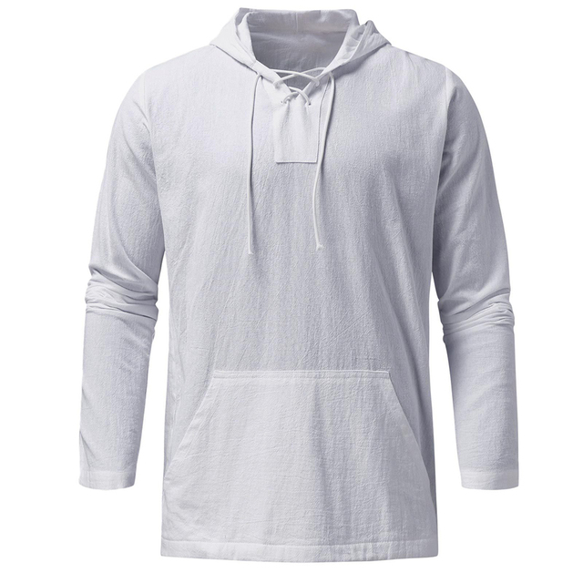 Men's Lightweight Casual Pullover - Lace-Up V Neck, Linen Blend