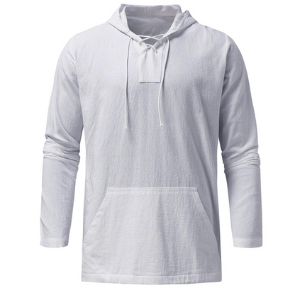 Pullover casual leggero da uomo, con scollo a V con lacci, in misto lino