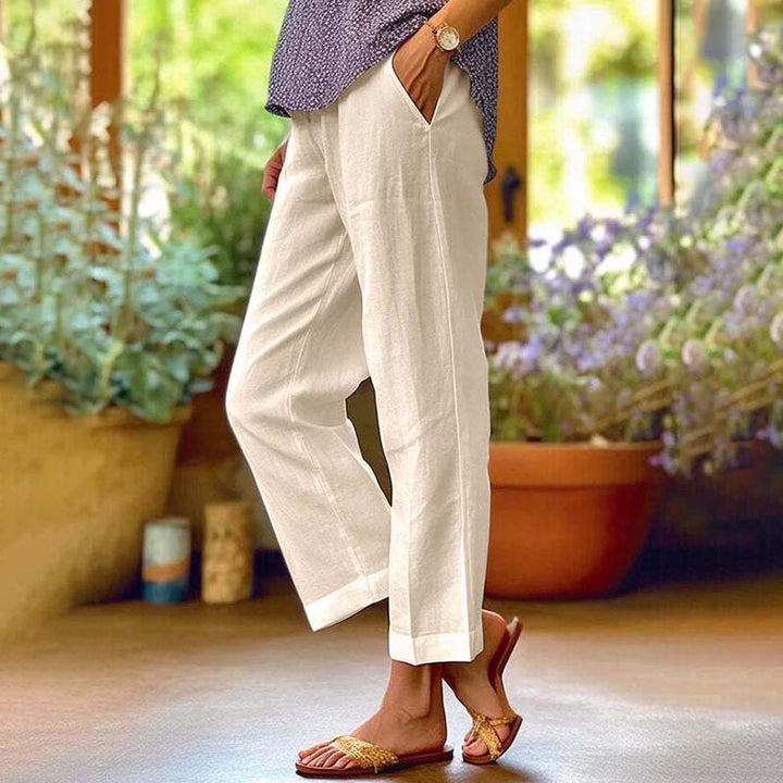 Women's Cotton Casual Straight Leg Trousers-The Yellow Prime