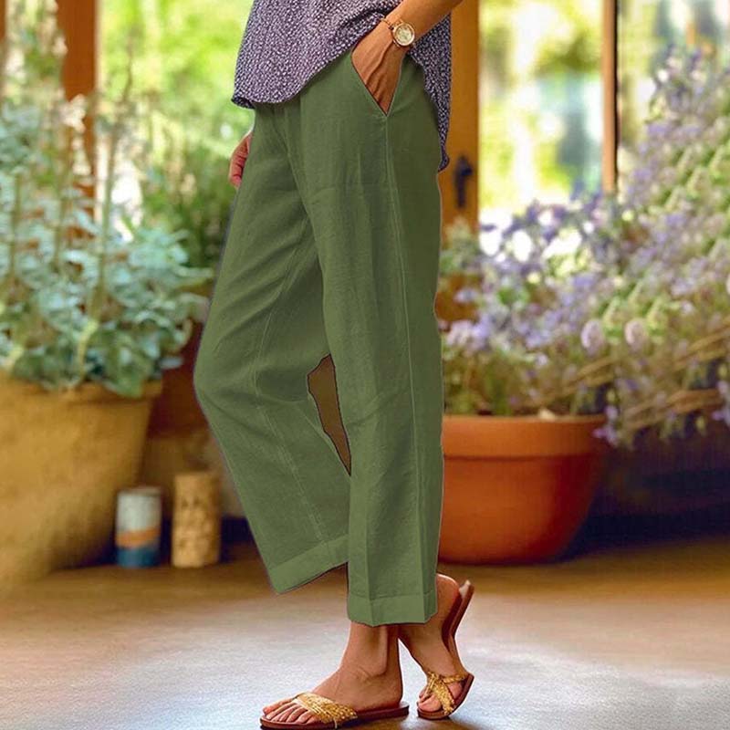 Women's Cotton Casual Straight Leg Trousers-The Yellow Prime
