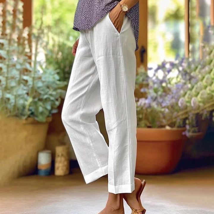 Women's Cotton Casual Straight Leg Trousers-The Yellow Prime