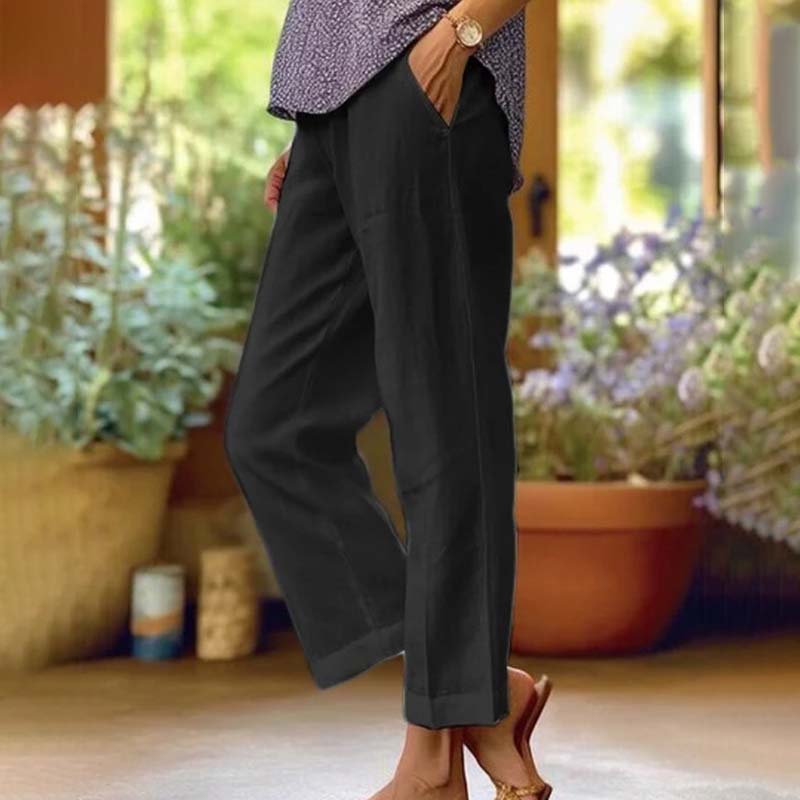 Women's Cotton Casual Straight Leg Trousers-The Yellow Prime