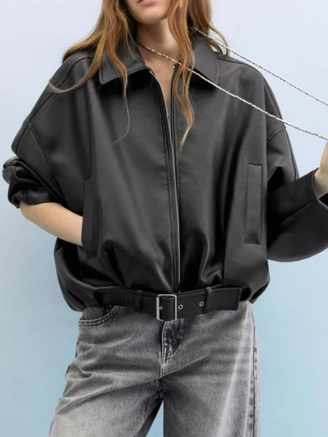 Chaqueta elegante de piel sintética con cremallera para mujer, forrada, tallas XS-XL