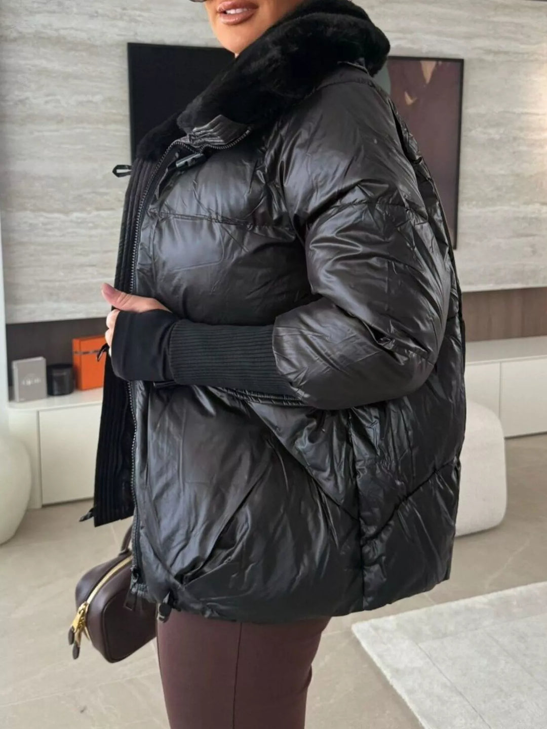 Chaqueta acolchada para mujer con cuello de piel sintética, tallas S a 2XL