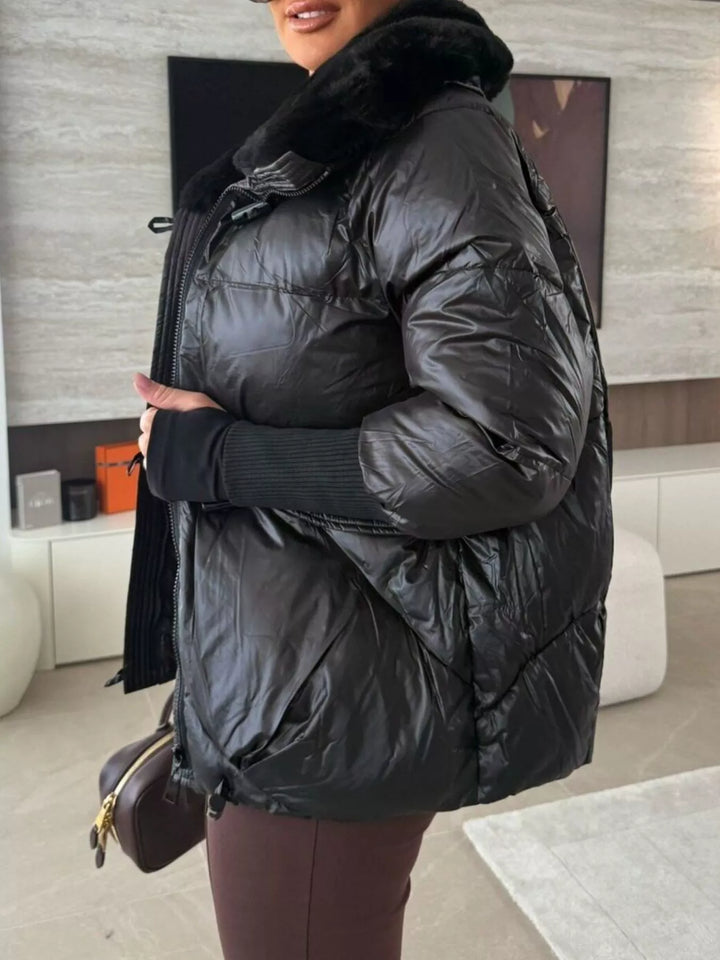 Chaqueta acolchada para mujer con cuello de piel sintética, tallas S a 2XL