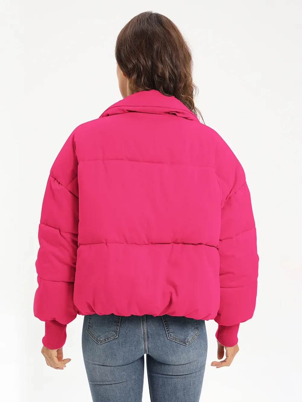 Casaco acolchoado de gola alta com fecho para mulher, tamanhos XS a L
