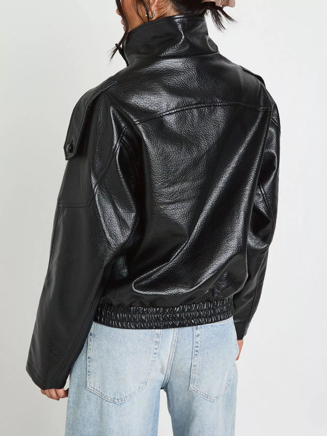 Casaco de motociclista em imitação de pele para senhora, com fecho assimétrico, tamanhos S-2XL