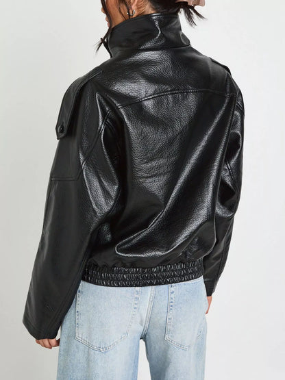 Women's Faux Leather Motorcycle Jacket, Asymmetrical Zip, Sizes S-2xl