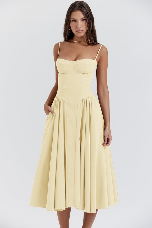 Women's Corset Midi Dress in Heidi-Style Design-The Yellow Prime
