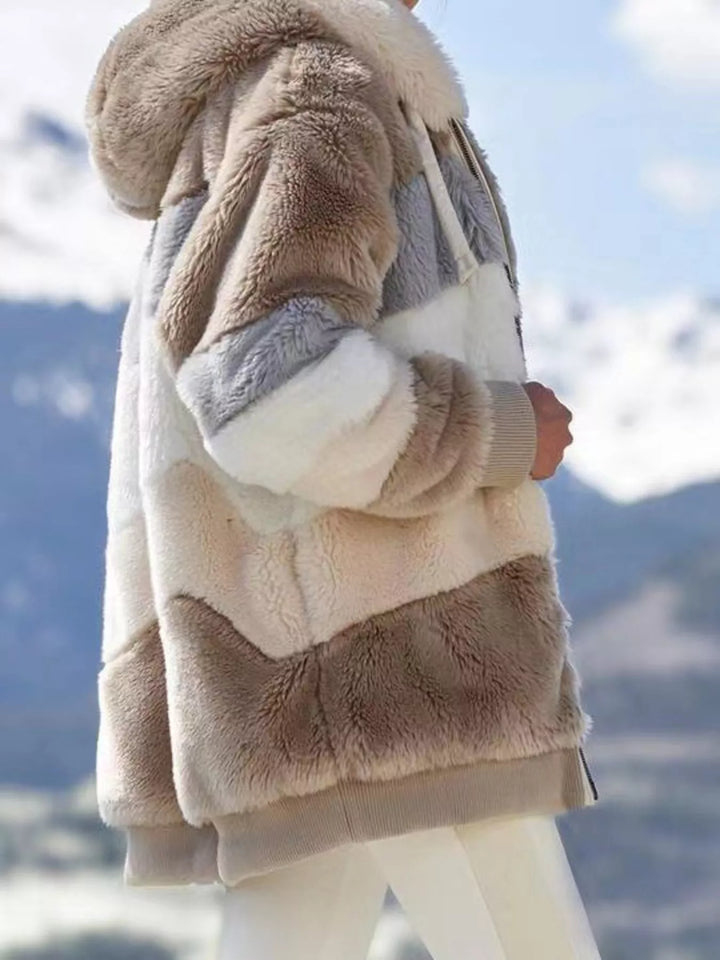 Giacca da donna taglie forti con cappuccio e cerniera, in sherpa, taglie fino a 5XL