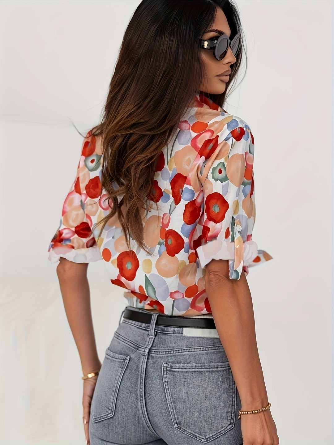 Ira | Women's Elegant Red Floral Blouse for Spring-The Yellow Prime