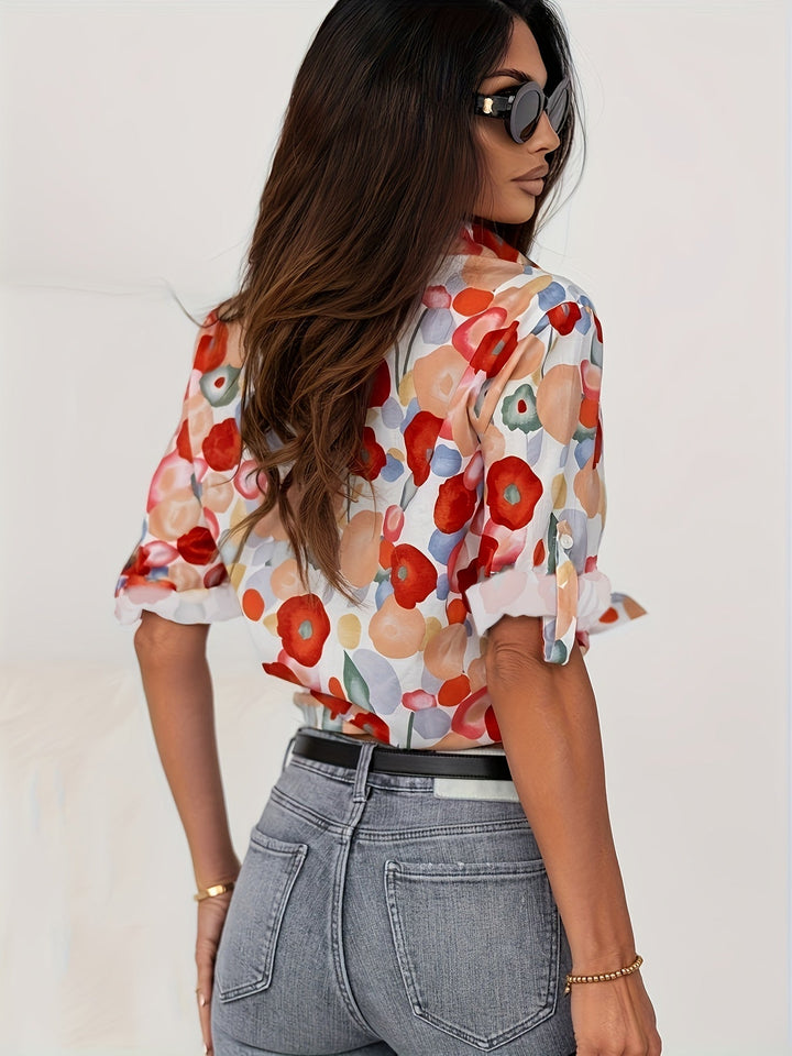 Ira | Women's Elegant Red Floral Blouse for Spring-The Yellow Prime
