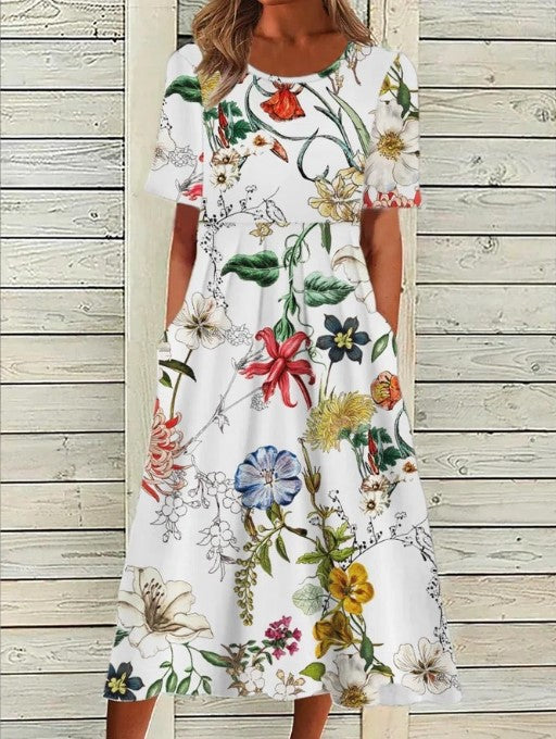 Ophelia | Women's Floral Print Midi Dress-The Yellow Prime