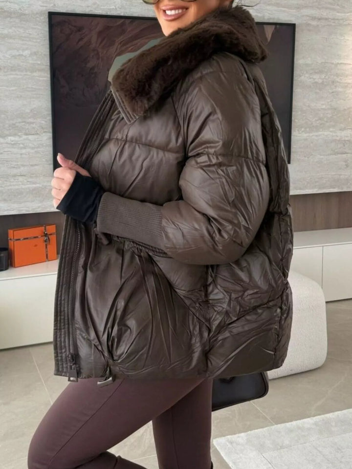 Chaqueta acolchada para mujer con cuello de piel sintética, tallas S a 2XL