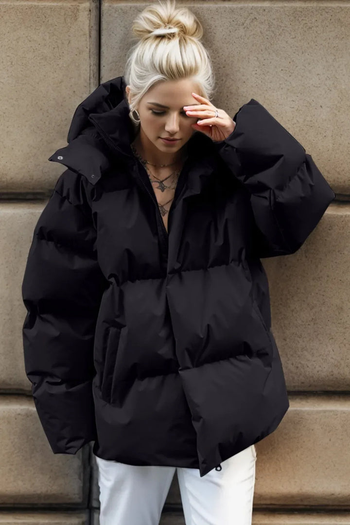 Women's Hooded Puffer Jacket with Pockets, Sizes S to L