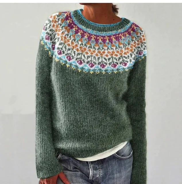 Women's Colorful Scandinavian Patterned Knitted Sweater