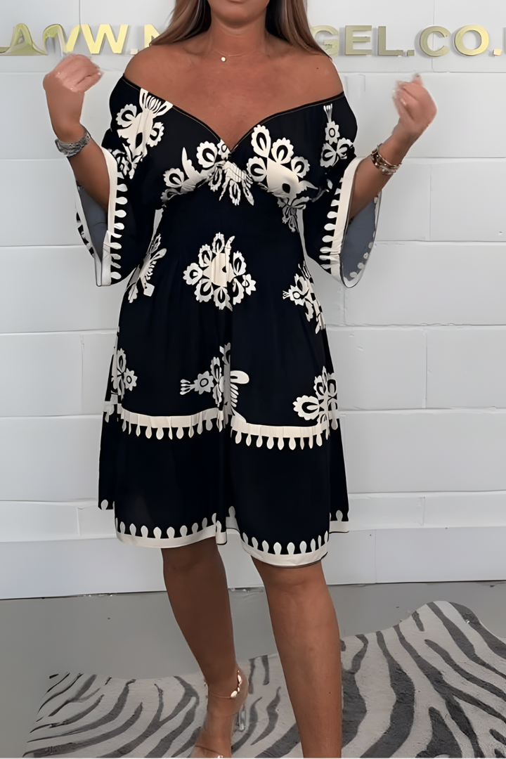 Sophia | Elegant V-Neck Patterned Dress – Ideal for Any Occasion-The Yellow Prime