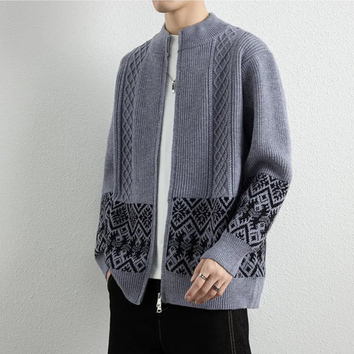 Men's Jacquard Zip-Up Cardigan-The Yellow Prime