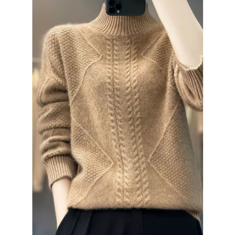 Womens Cable-Knit Mock-Neck Sweater-The Yellow Prime