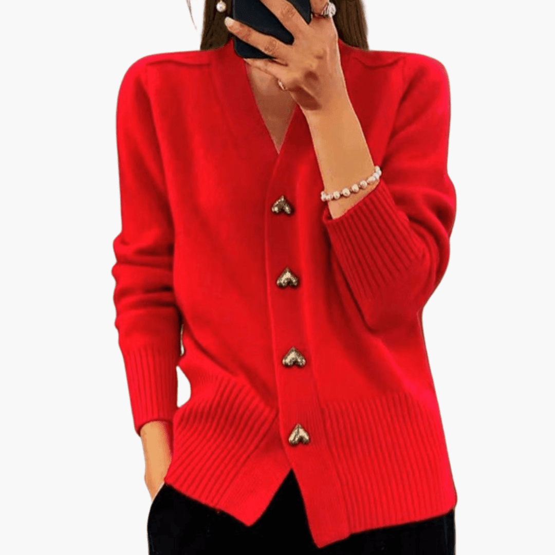 Women's Heart Button Detail Long Sleeve Cardigan