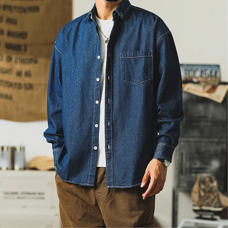 Men's Denim Button-Up Shirt-The Yellow Prime