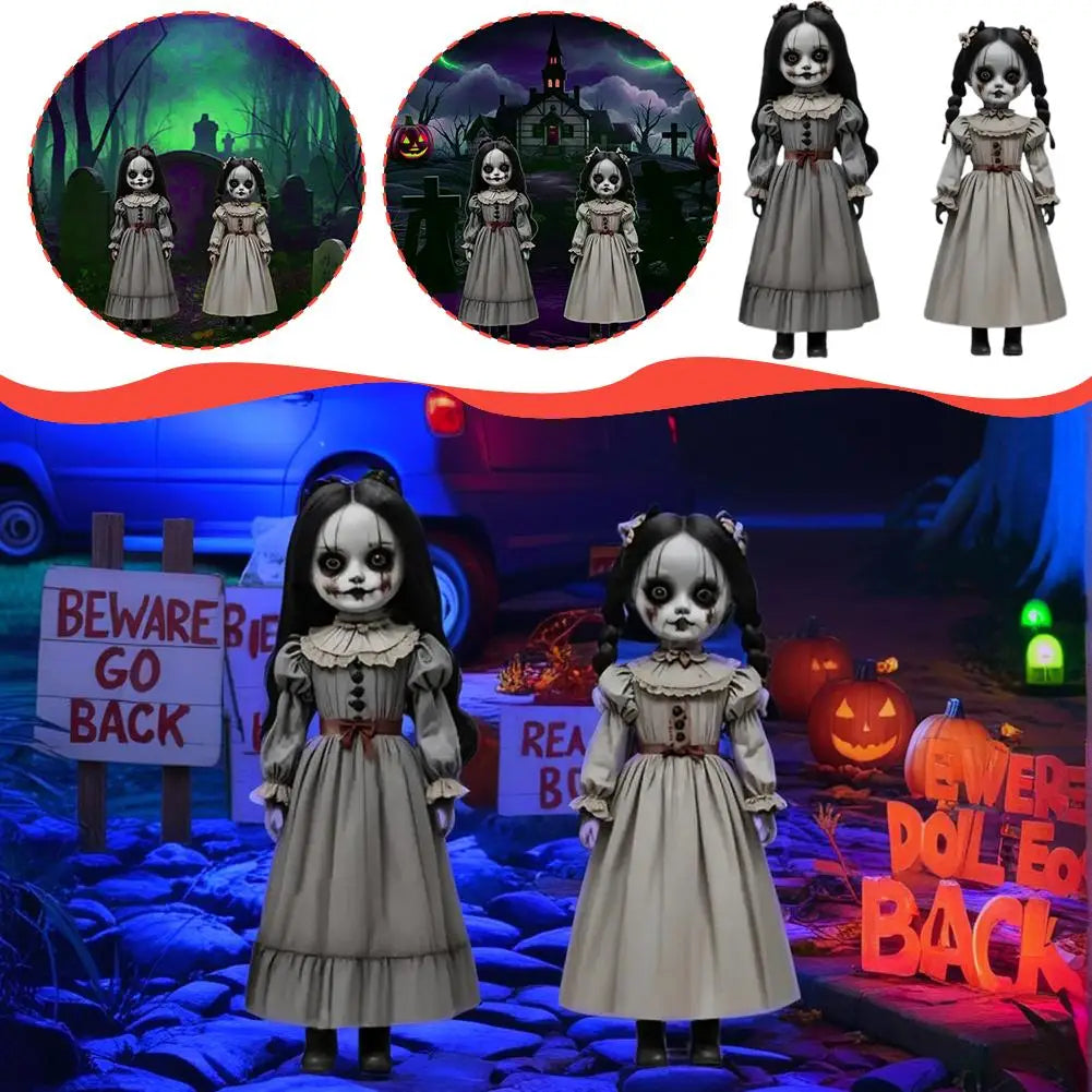 Decoração de jardim de Halloween com boneca fantasma e estacas para o solo, conjunto de 2