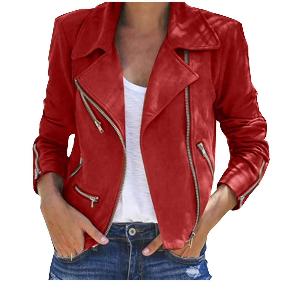 Chaqueta de cuero con cremallera para mujer