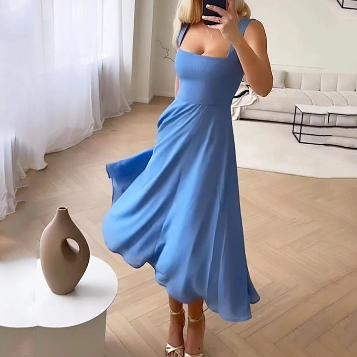 Alessandra | Women's Midi Dress for Wedding Guests with Square Neckline-The Yellow Prime