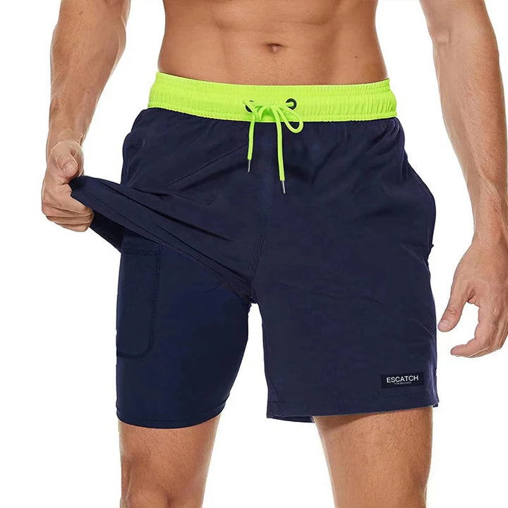 Men's Sporty Swim Trunks with Quick-Dry Fabric and Zip Pockets-The Yellow Prime