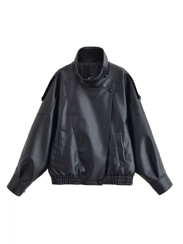 Casaco de motociclista em imitação de pele com bolsos, para senhora, tamanhos XS-L