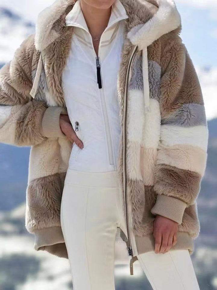 Giacca da donna taglie forti con cappuccio e cerniera, in sherpa, taglie fino a 5XL
