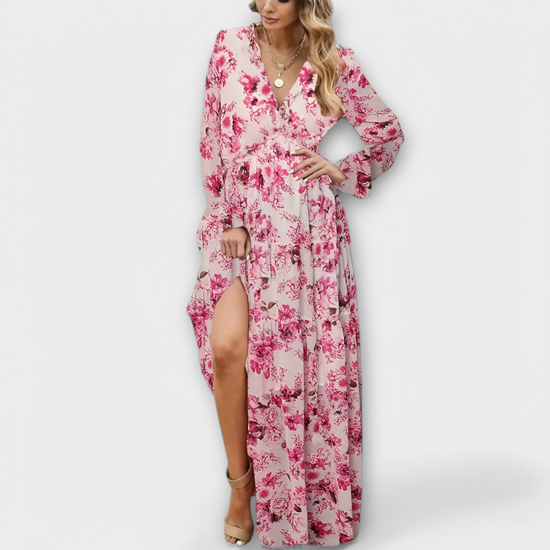 Amara | Women's Romantic Ruffled Floral Dress-The Yellow Prime