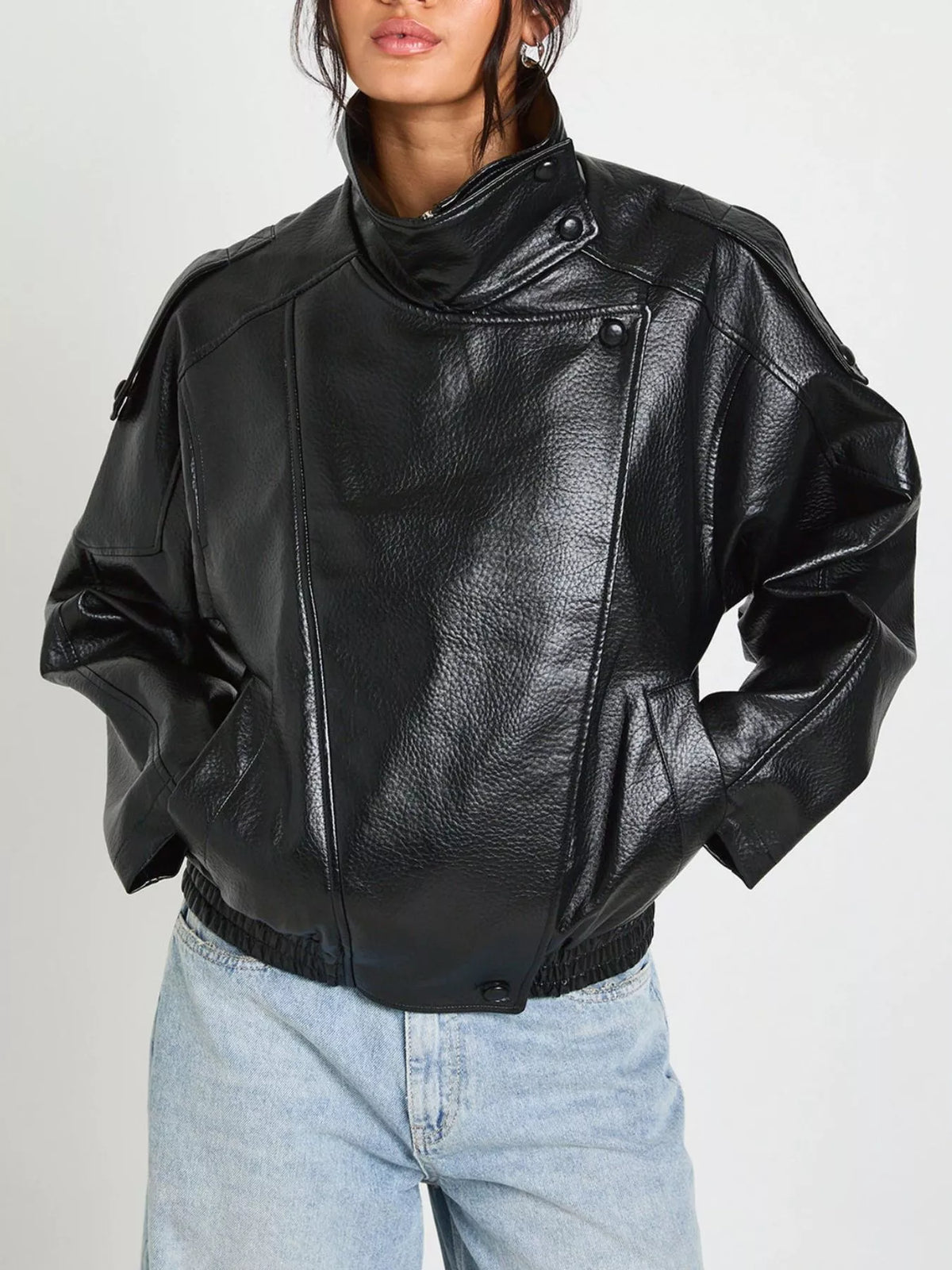 Women's Faux Leather Motorcycle Jacket, Asymmetrical Zip, Sizes S-2xl