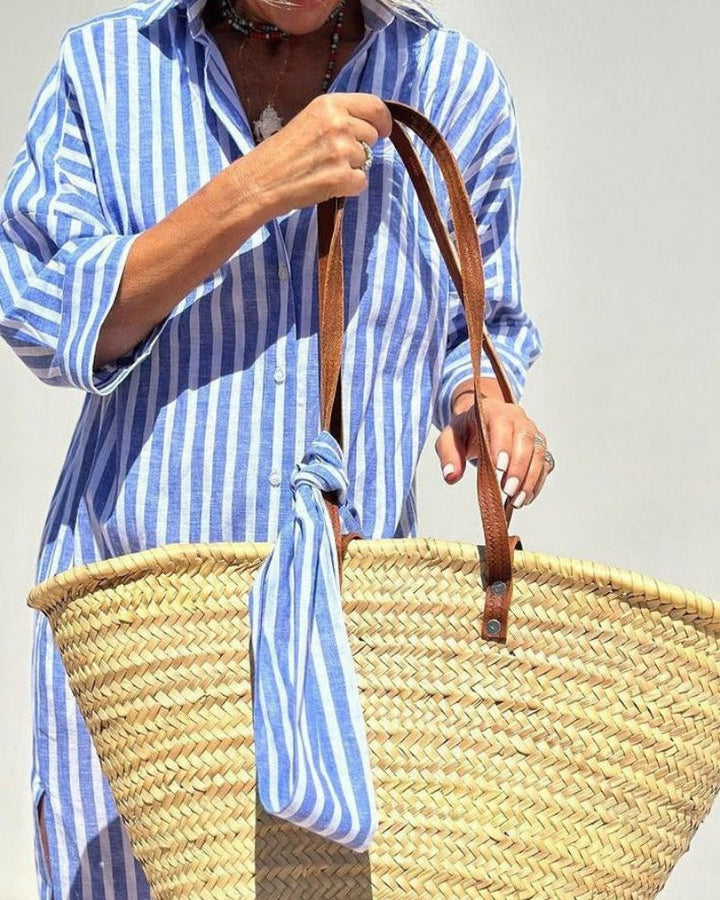Livia | Women's Striped Summer Shirt Dress-The Yellow Prime