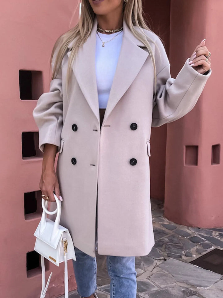 Cappotto invernale lungo da donna a doppiopetto con tasche, taglie S-3XL